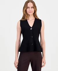 Anne Klein Women's V-Neck Button-Front Peplum Vest