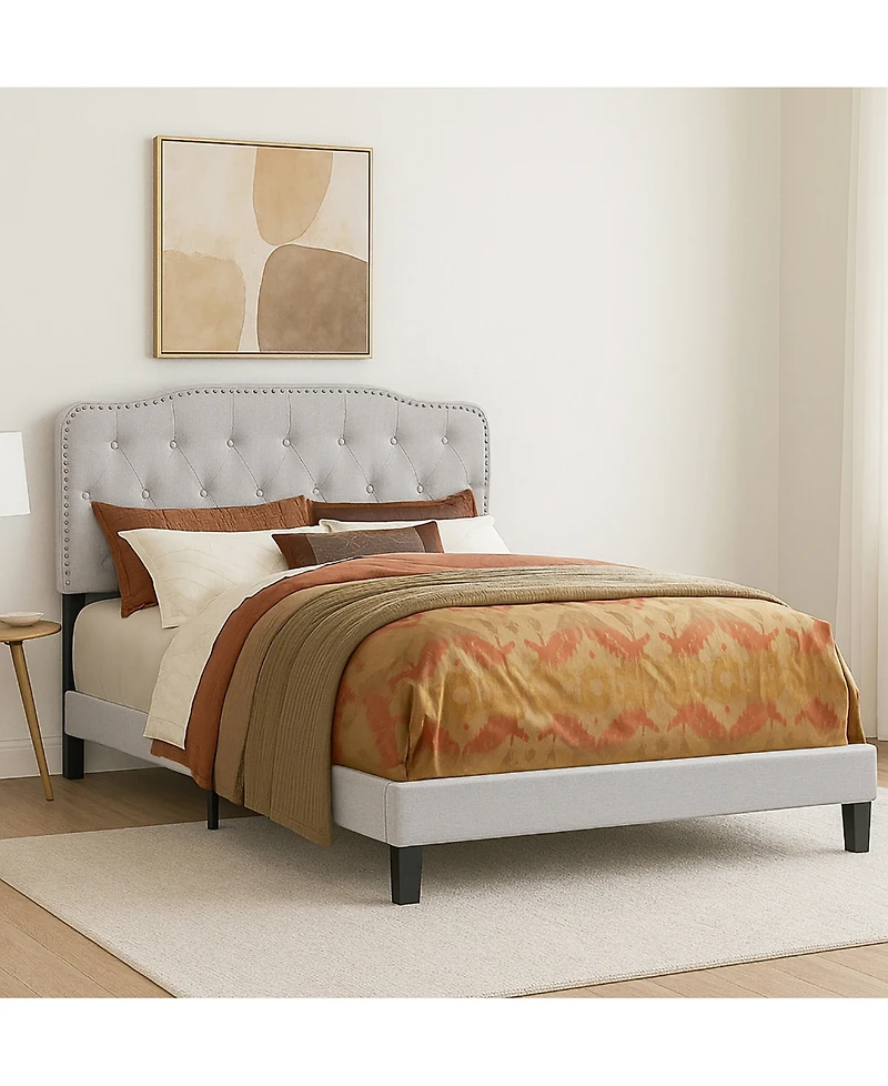 Best Quality Furniture 48.5" Fabric Queen Panel Bed with Linen Upholstery