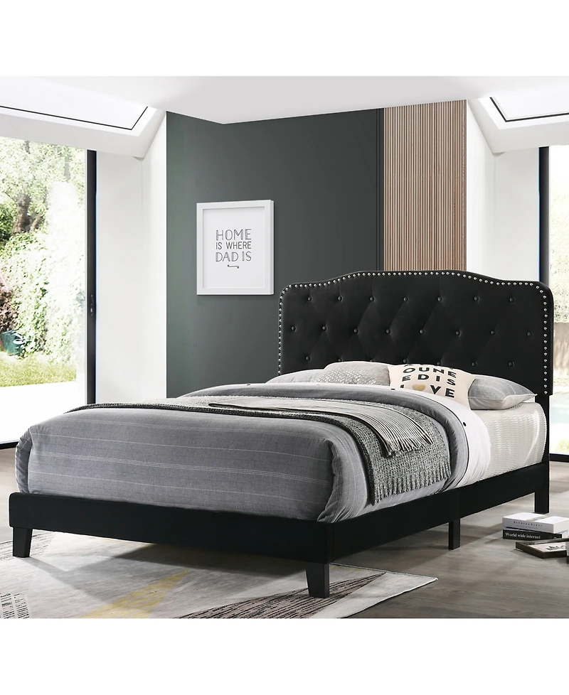 Best Quality Furniture 48" Velvet Full Panel Bed with Upholstery