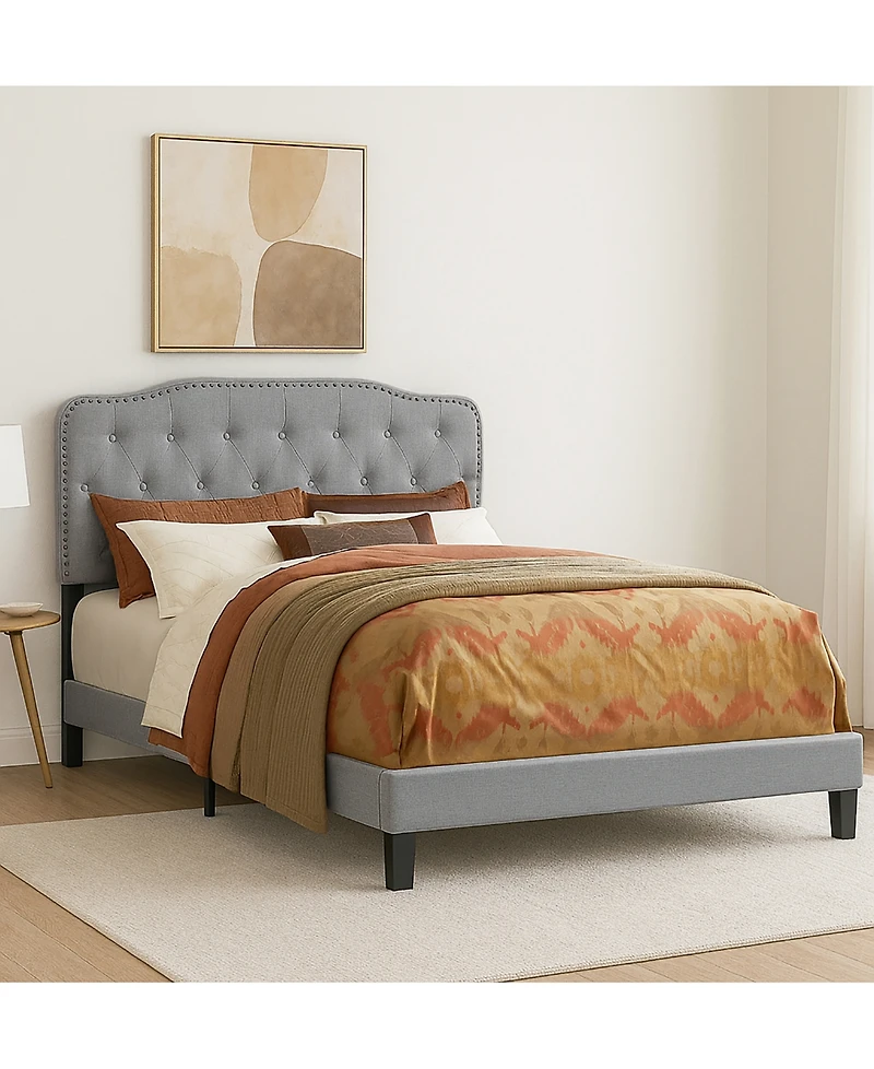 Best Quality Furniture 48" Fabric Twin Panel Bed with Linen Upholstery