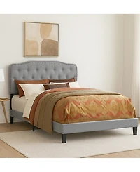 Best Quality Furniture 48" Fabric Twin Panel Bed with Linen Upholstery