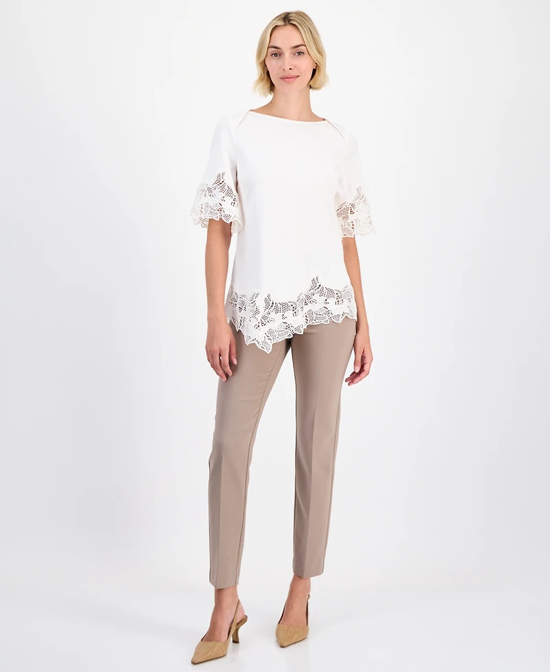 Anne Klein Women's Lace-Trim Asymmetrical Top