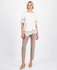 Anne Klein Women's Lace-Trim Asymmetrical Top