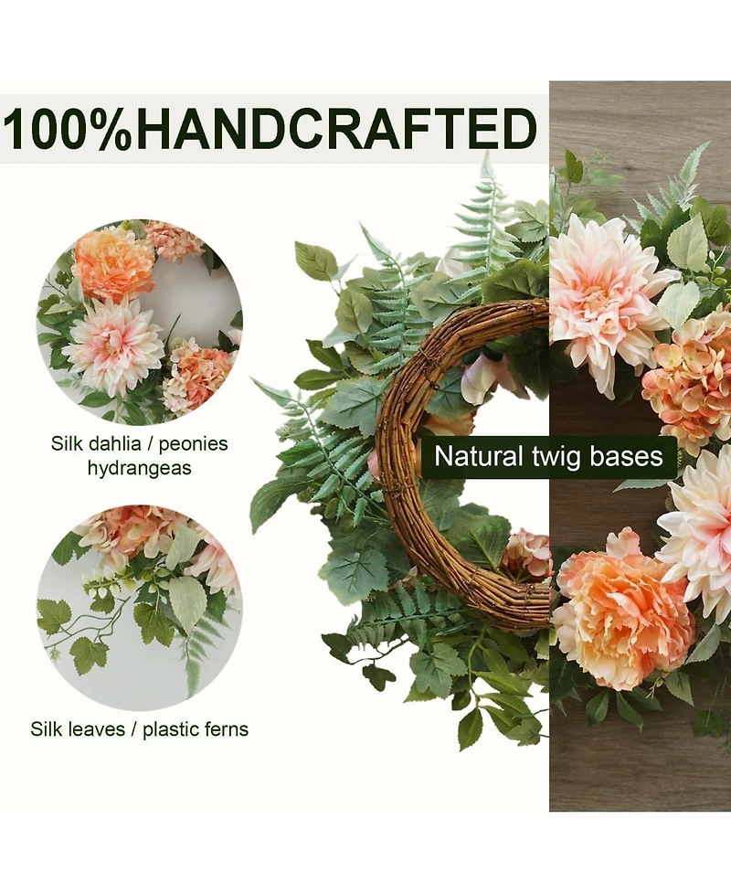 Gnuadz 20" Wreath Peony Dahlia Hydrangea Floral Decor