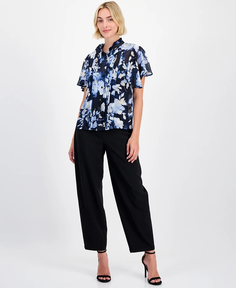 Anne Klein Women's Pleated-Front Flutter-Sleeve Blouse