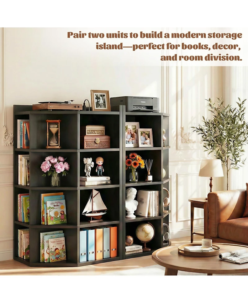Aheaplus Corner Bookcase Cabinet with 18 Cubbies, Bookshelf Open Storage