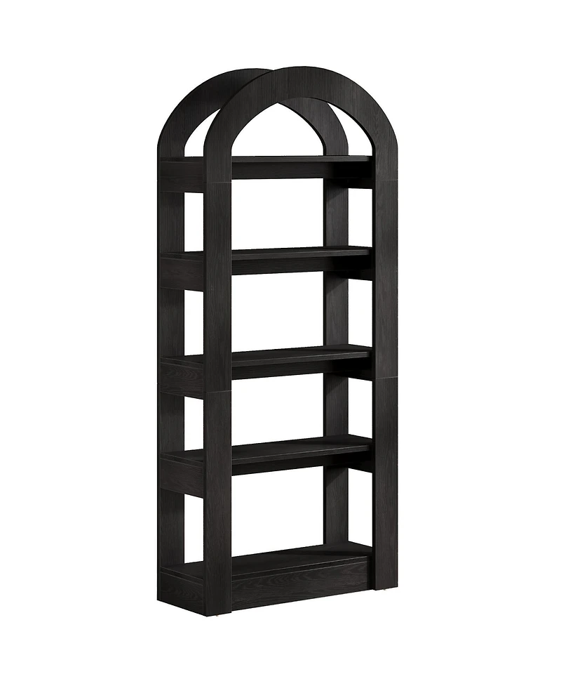 Slickblue 5 Tier Wooden Bookshelf with Arch Shape Display Shelves