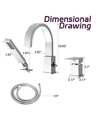 Phying Waterfall Bathtub Faucet with Sprayer, 3-Hole Roman Tub Filler with Hand Shower Deck Mount Waterfall Tub Spout Set