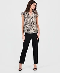Anne Klein Women's Printed Ruffle-Sleeve Tie-Neck Top