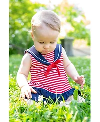 Florence Eiseman Baby Girl Stripe Knit Romper With Sailor Collar