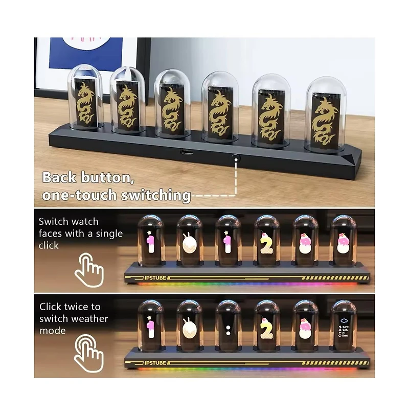 Artudatech Nixie Tube Clock with Wi-Fi Sync – Ips Display, Rgb Light & Weather for Desk