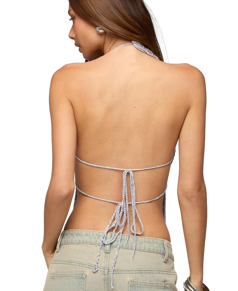 Edikted Women's Thaly Backless Sequin Crochet Halter Top
