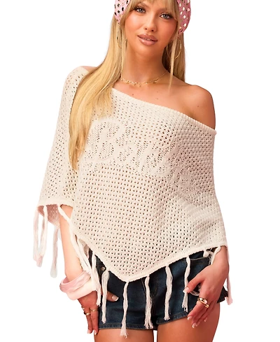 Edikted Womens Barbie Fringe Knit Poncho