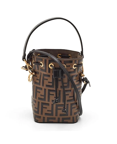 Pre-Owned Fendi Fendi Women's Mon Tresor Mini Ff Embossed Leather Bucket Bag