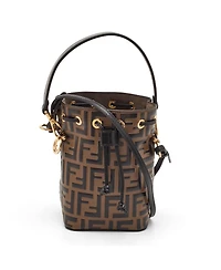 Pre-Owned Fendi Fendi Women's Mon Tresor Mini Ff Embossed Leather Bucket Bag