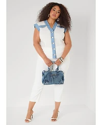 Ashley Stewart Women's Denim Trimmed Cotton Shirt