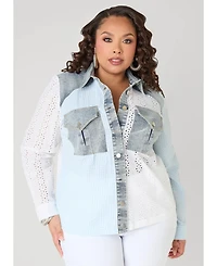 Ashley Stewart Women's Embroidered Eyelet Paneled Shirt