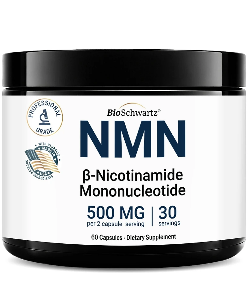 BioSchwartz Nmn Supplement 500 Milligram Nicotinamide Mononucleotide, 60 Capsules, Gluten Free, Third Party Tested