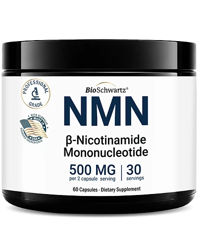 BioSchwartz Nmn Supplement 500 Milligram Nicotinamide Mononucleotide, 60 Capsules, Gluten Free, Third Party Tested