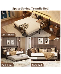 homfan Pop-Up Trundle Daybed Frame with Lockable Casters, Metal Slat Support, Space-Saving Design, No Box Spring Needed