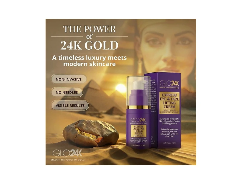 GLO24K Express Eye and Face Lifting Cream, Instant Smoothing and Firming Treatment for Wrinkles, Fine Lines, and Puffiness