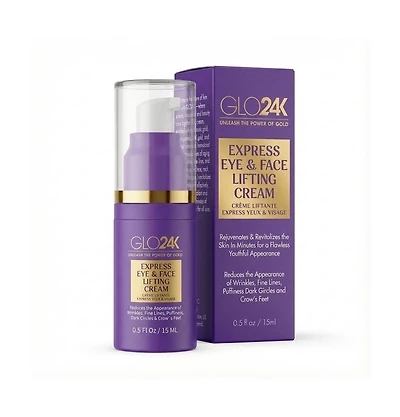 GLO24K Express Eye and Face Lifting Cream, Instant Smoothing and Firming Treatment for Wrinkles, Fine Lines, and Puffiness
