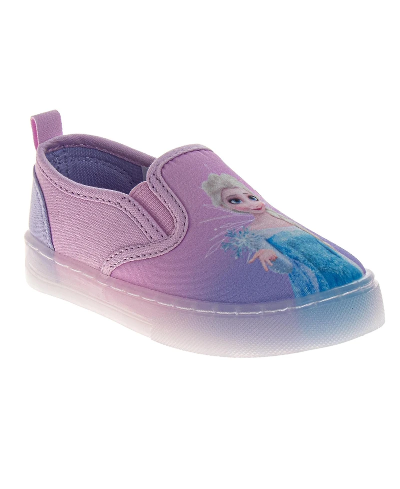 Disney Big Girls Frozen Design Elsa and Anna Slip On Canvas Easy Wear Style Glitter Everyday Comfort
