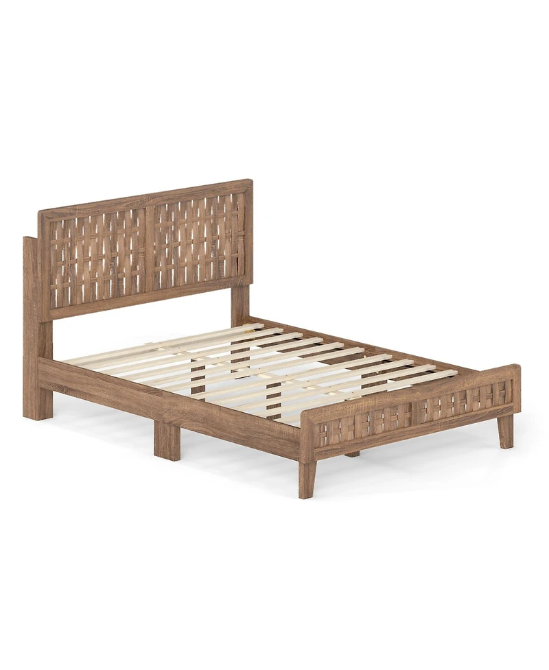 Costway Bed Frame with Woven Accent Headboard and Footboard, Wooden Slat Support