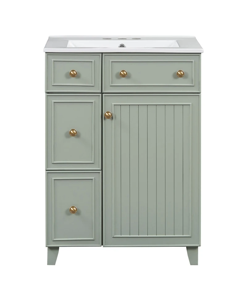 Phying 24 Inch Bathroom Storage Vanity Cabinet with Ceramic Sink 2 Drawers and Single Door Modern Home Bathroom Furniture