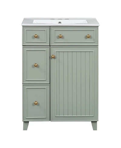 Phying 24 Inch Bathroom Storage Vanity Cabinet with Ceramic Sink 2 Drawers and Single Door Modern Home Bathroom Furniture