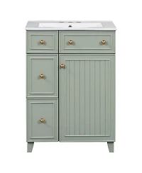 Phying 24 Inch Bathroom Storage Vanity Cabinet with Ceramic Sink 2 Drawers and Single Door Modern Home Bathroom Furniture