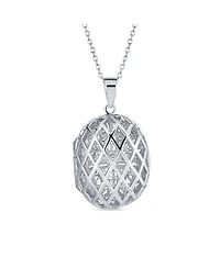 Bling Jewelry Antique Style Heart and Clover Oval Keepsake Photo Locket Necklace Gold Plated Sterling Silver