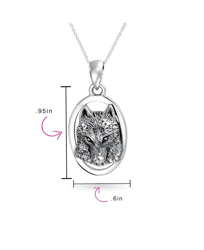 Bling Jewelry Wolf Pendant Necklace Oval Animal Totem Amulet Of Strength Oxidized .925 Sterling Silver