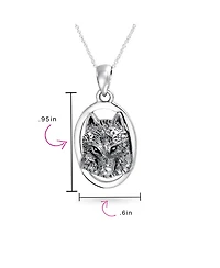 Bling Jewelry Wolf Pendant Necklace Oval Animal Totem Amulet Of Strength Oxidized .925 Sterling Silver