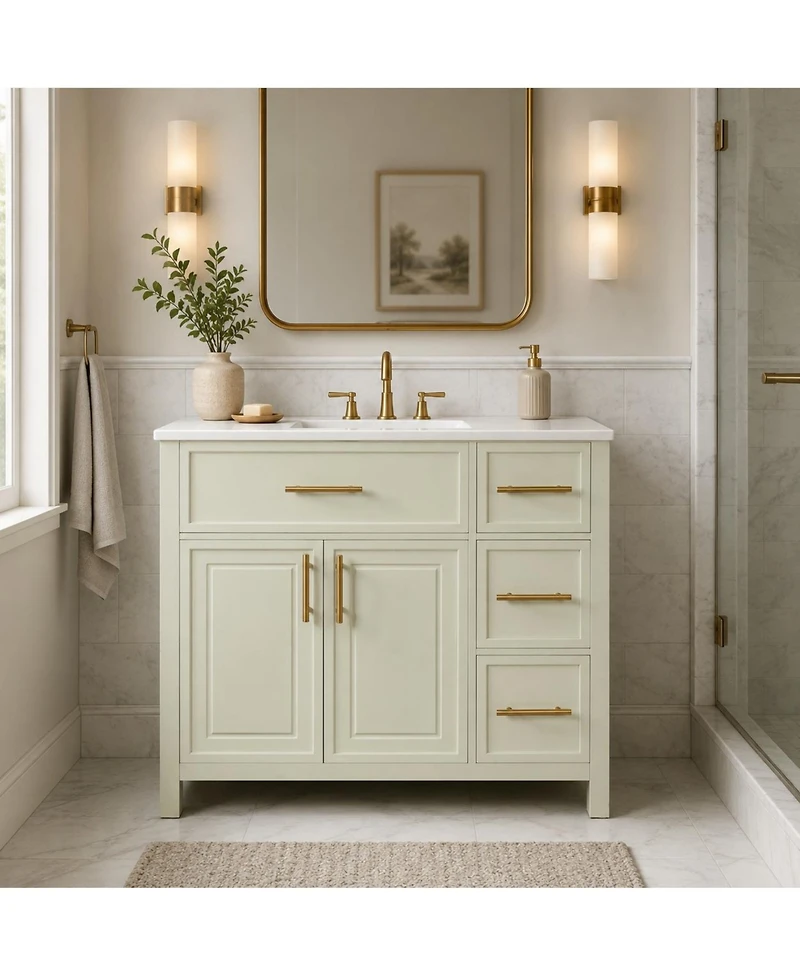 Phying 36 Inch Bathroom Vanity with Sink Top Solid Wood Bathroom Vanity Cabinet Modern Storage Bathroom Furniture for Home Bathroom