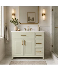Phying 36 Inch Bathroom Vanity with Sink Top Solid Wood Bathroom Vanity Cabinet Modern Storage Bathroom Furniture for Home Bathroom