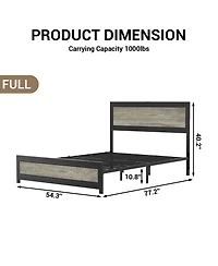 homfan Platform Bed Frame with Charging Station, Industrial Headboard and Footboard, Metal Slat Support, Box Spring Not Required