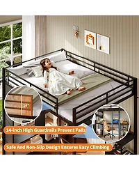 gaomon Queen Size Loft Bed with Desk and Storage Shelf, Heavy-Duty Metal Bed Frame Equipped with Wardrobe, Clothes Hanging Rod, Guardrail and Ladder