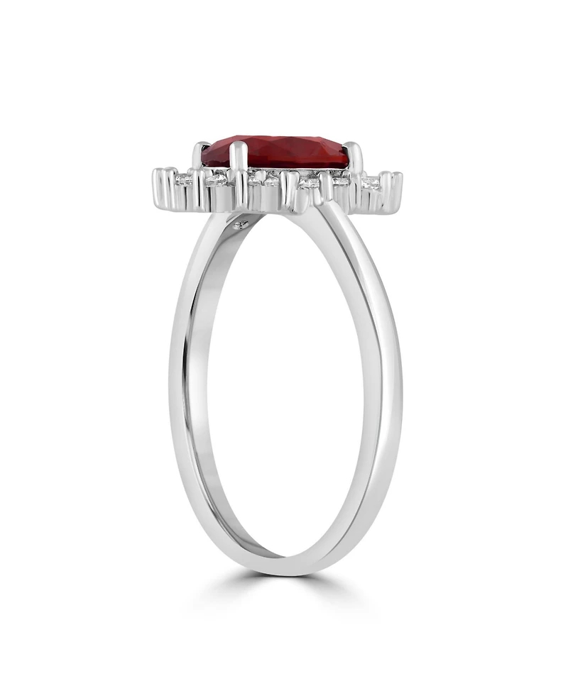 Simona Elegant Oval Ruby Halo Cz Flower Design Ring