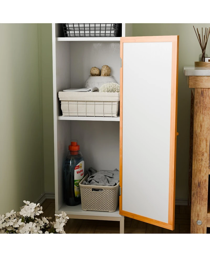 Midola Bathroom Tall Storage Cabinet with Bamboo Slats Door and Elegant Design Easy Assembly for Bathroom