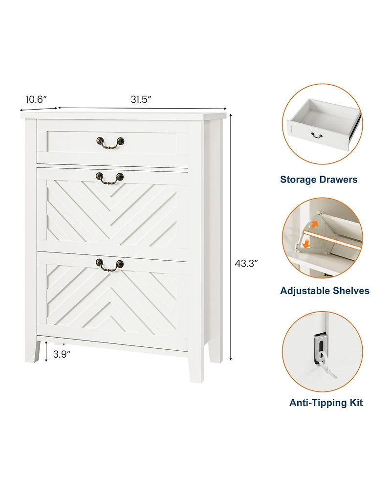 homfan Freestanding Shoe Cabinet with 2 Flip Drawers and Adjustable Shelves, Storage Organizer for Entryway Closet Hallway