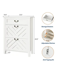 homfan Freestanding Shoe Cabinet with 2 Flip Drawers and Adjustable Shelves, Storage Organizer for Entryway Closet Hallway