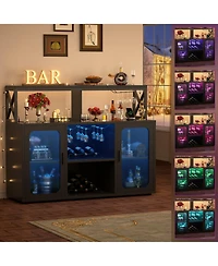 Aheaplus Wine Bar cabinet with Glass Holders and Doors, Buffet Power Outlet