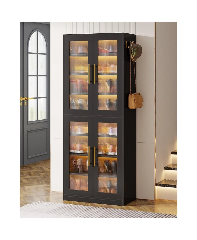 Slickblue 66.9 Inch Tall Shoe Storage Cabinet with Led Lights and Doors