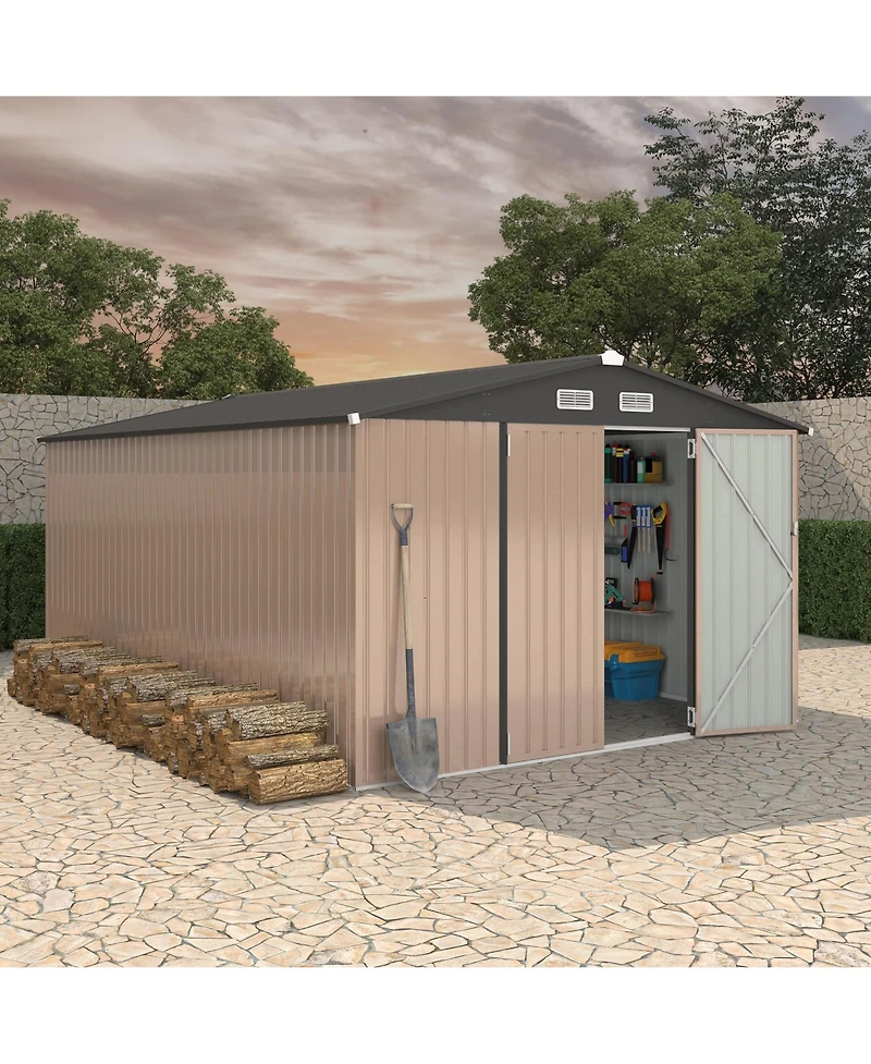 Durable Steel Outdoor Metal Storage Shed With Lockable Security Door Ventilation Vents And Easy Assembly For Backyard Patio Lawn Yard