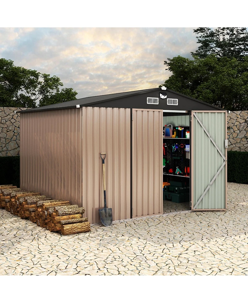 GarveeLife Outdoor Metal Storage Shed With Integrated Solar Light For Garden And Backyard Tool Organization