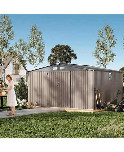 GarveeLife Outdoor Metal Storage Shed With Lockable Door Vents Windows And Integrated Solar Light For Enhanced Visibility