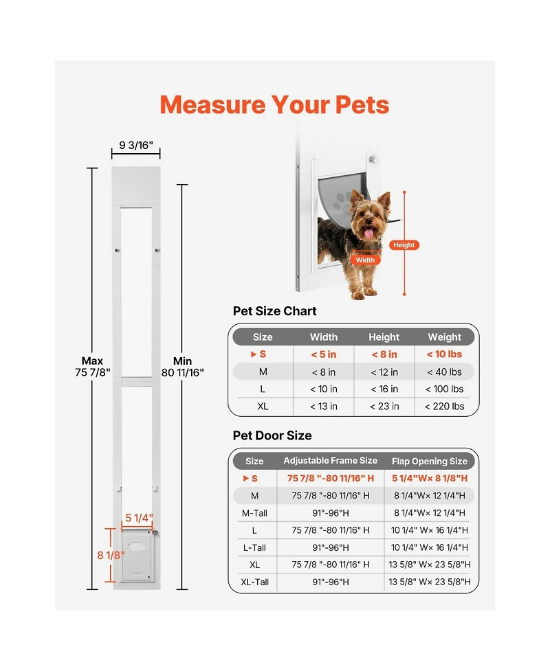 Cozito Dog Door for Sliding Glass Door Adjustable Height Small Flap with Rotating Hinge
