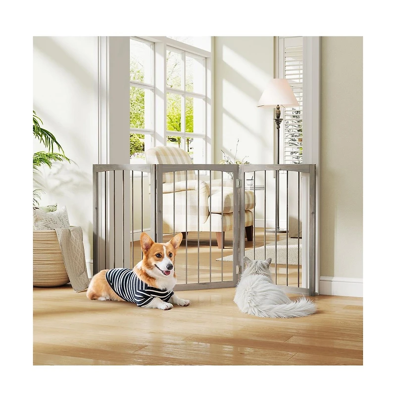 Ruie 30 in Foldable Wooden Pet Fence with 3 Rotating Panels Indoor Room Divider