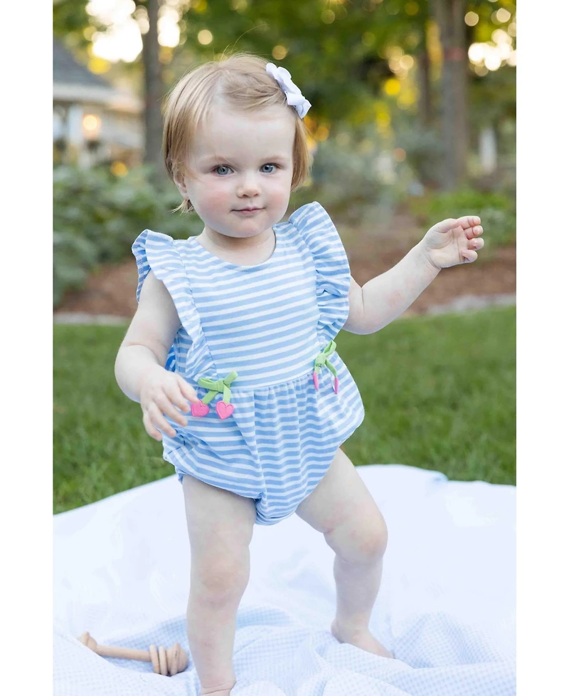 Florence Eiseman Baby Girl Stripe Knit Romper With Heart Cherries